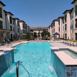 outdoor swimming pool with fountain